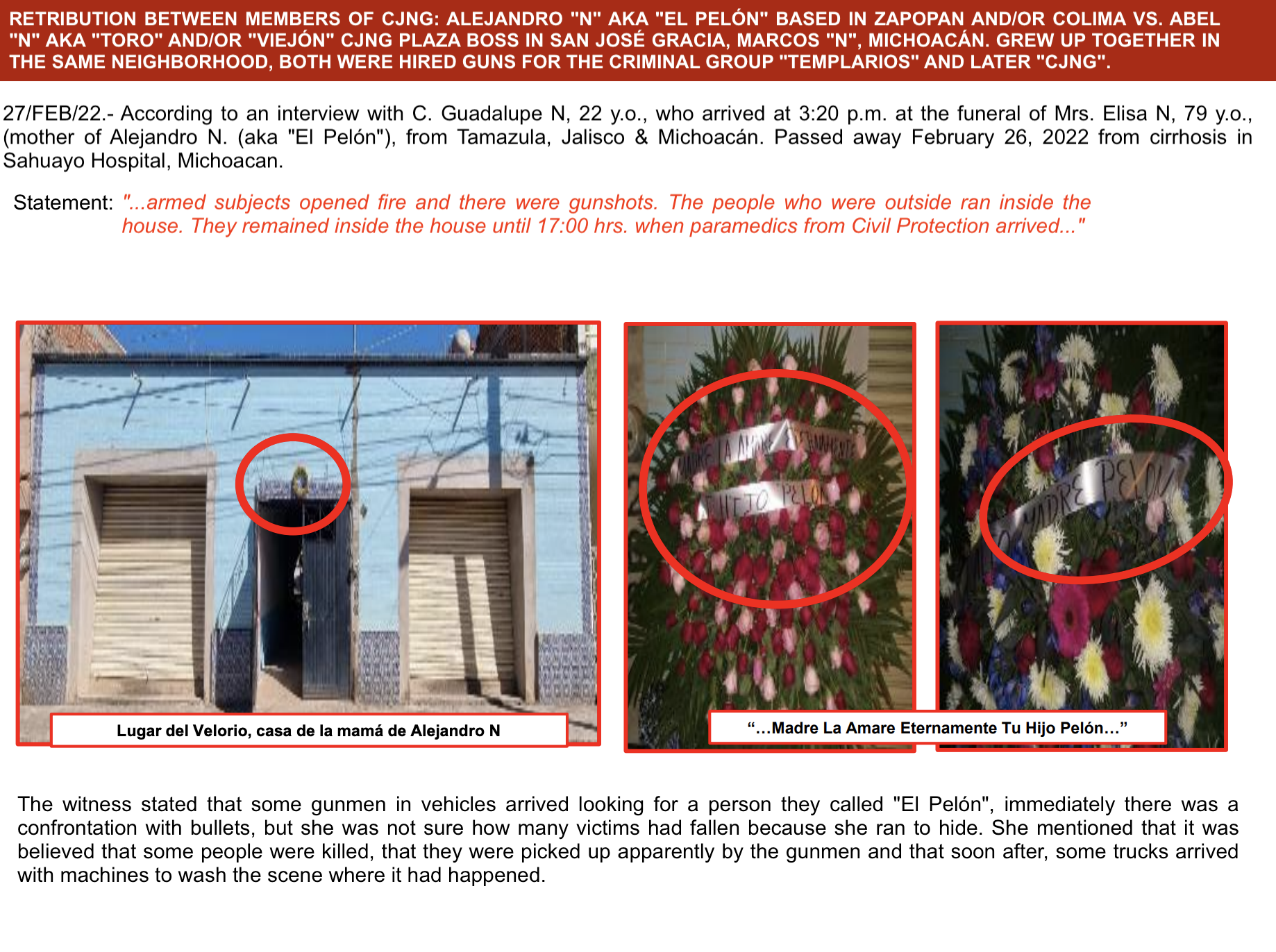 SSPC Chronology of shooting in San José de Gracia, Michoacán